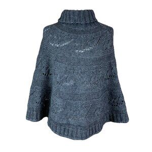 Cora Kemperman Chunky Knit Alpaca‎ Wool Blend Turtleneck Poncho Sweater M
